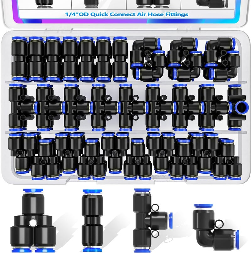 mxuteuk 1/4"OD Push to Connect Fittings Quick Connect Air Hose Fittings,1/4"OD Air Hose Fittings,Air Line Fittings for 1/4" Tube (30PCS) - Image 1